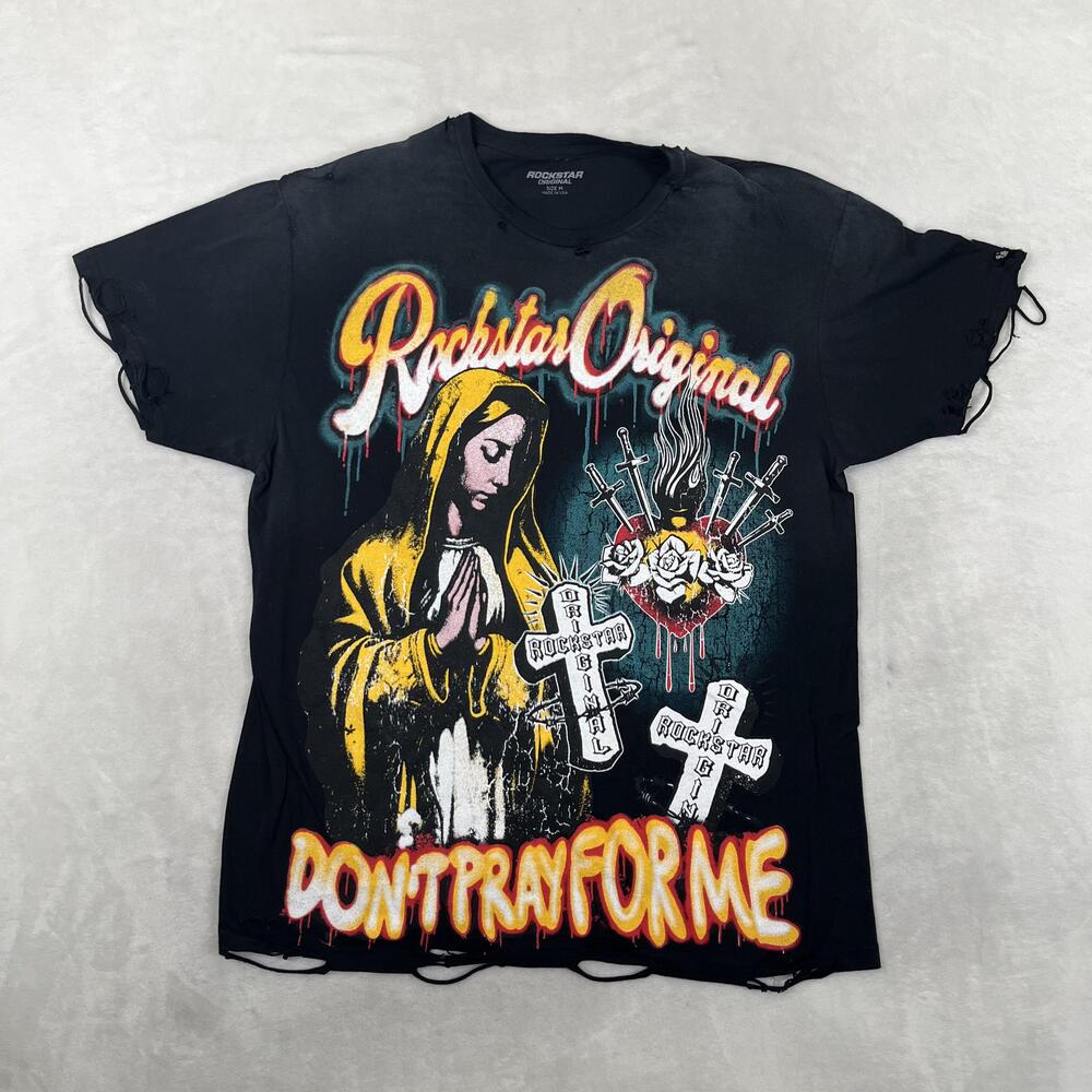 Rockstar Original T-Shirt Mens Medium Black Don't Pray For Me Virgin Mary